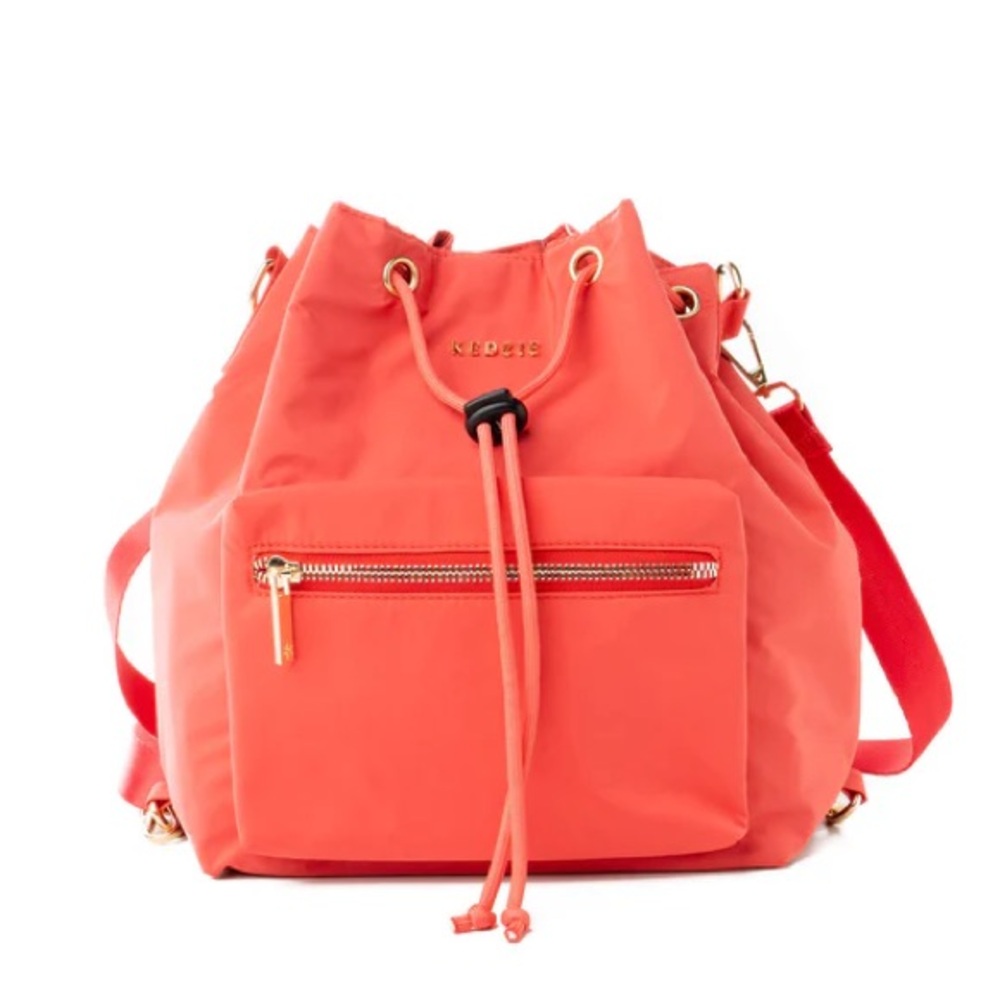 Kedzie Aries Convertible Bucket Bag fade red back pack adjustable straps - Picture 4 of 16